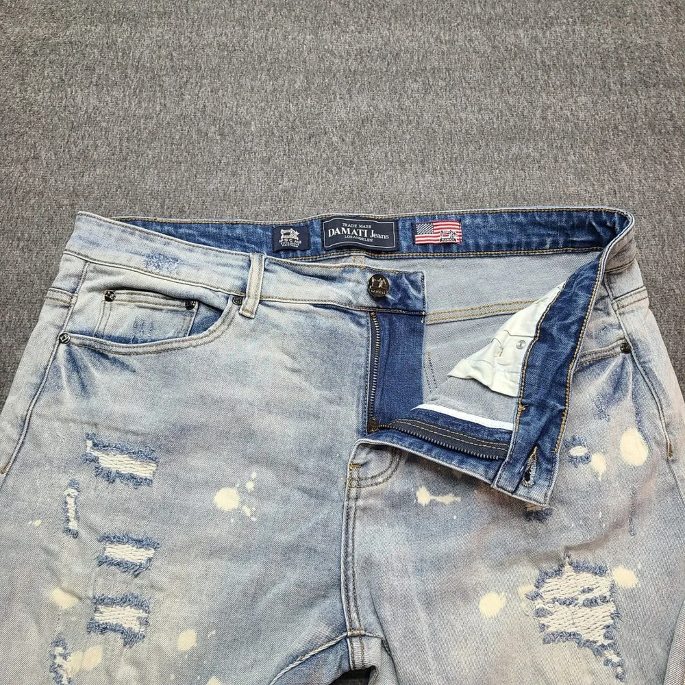 DAMATI Jeans Mens W38 Light Wash Distressed Paint‎ Splatter Denim Straight Fit